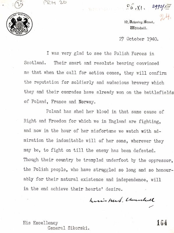 Letter from Winston Churchill to Gen. W. Sikorski, 27.10.1940