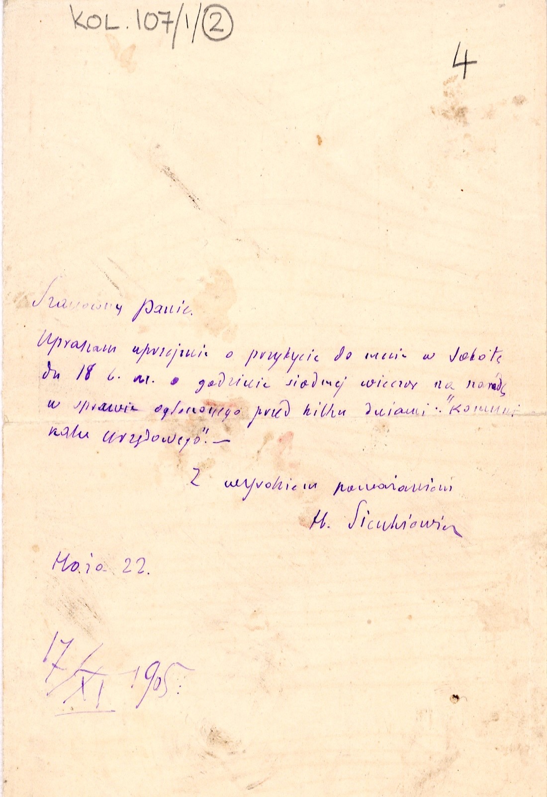 Letter signed by Henryk Sienkiewicz